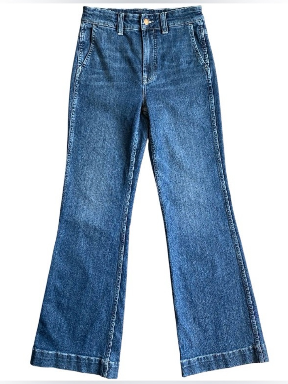 J. Crew High-Rise Trouser Flare Denim Jeans Size 25 Dark Wash - Picture 2 of 11